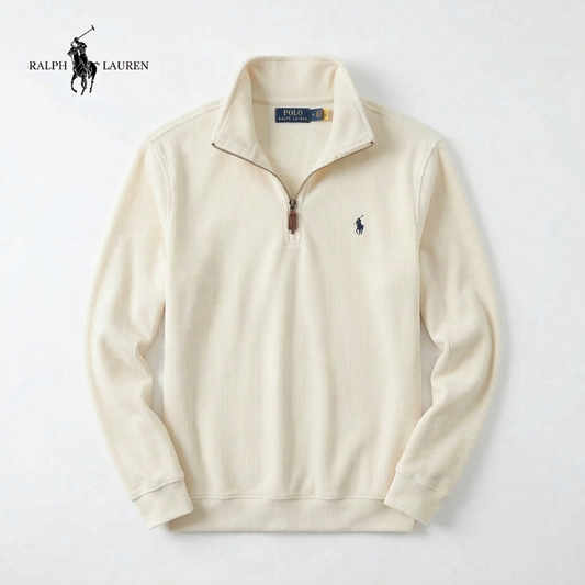 RL Men's Soft Cotton Jumper - Zip Funnel Neck & Long Sleeves