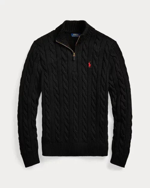 Classic RL Cable-Knit Cotton Jumper with Zip Collar