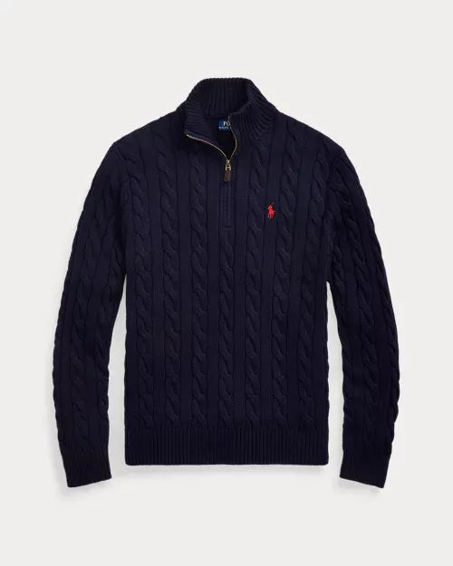 Classic RL Cable-Knit Cotton Jumper with Zip Collar